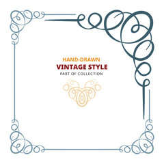 Vintage decorative frame with elegant looping flourishes and ornate hand-drawn lines. Perfect vector border for classic invitations, wine labels, or luxury design projects. Part of set.