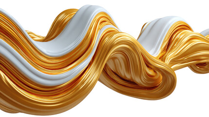 Golden and White Swirls: An elegant, abstract composition showcasing flowing ribbons of rich gold and pristine white, gracefully intertwining to create a visually captivating display.