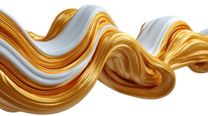 Golden and White Swirls: An elegant, abstract composition showcasing flowing ribbons of rich gold and pristine white, gracefully intertwining to create a visually captivating display.