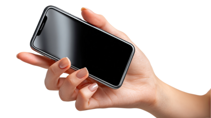 Holding Smart Technology: A hand delicately holds a modern, sleek mobile phone, representing connection and the digital age.