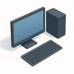 Fototapeta premium desktop PC with monitor, keyboard, and tower—perfect for tech, office, or education themes. Isometric Generative ai raster colorful illustration.