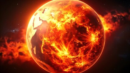 Dramatic depiction of a fiery, molten planet with intense energy radiating outwards - Powered by Adobe