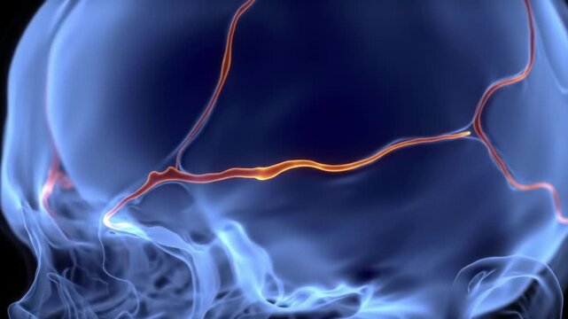 Animated Brain Scan Detailed View of Neural Pathways and Skull Structure