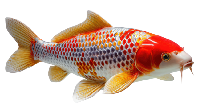 Colorful Koi Fish: A vibrant koi fish displays its intricate patterns and graceful form, swimming serenely, evoking a sense of tranquility and beauty.