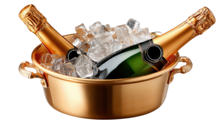 Celebratory Champagne Chill: Two bottles of champagne nestled in an ice bucket, offering a refreshing promise of celebration and good cheer. 