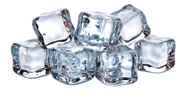 Crystalline Coolness: A close-up shot of several ice cube, their crystal-clear structure shimmering with freshness. Perfect for a refreshing drink.