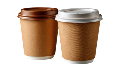 Warm Sip of Comfort: Two takeaway cups, holding aromatic beverage, stand side-by-side. The image conveys simplicity and convenience. Perfect for any beverage, this is a must have for any shop