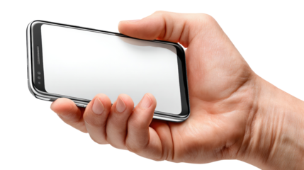 Smartphone in Hand: A detailed image highlights a hand cradling a sleek smartphone with a blank display, symbolizing the endless possibilities of mobile technology and communication.