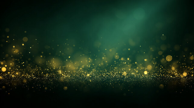 Dark green backdrop with glowing Christmas bokeh | pattern for holiday decoration | presentation background | awarding night 