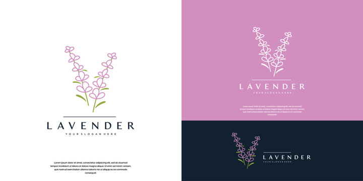 Lavender flower freshness logo, symbol of natural health, herbal ingredients, graphic design illustration.