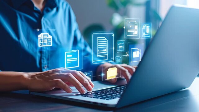 Digital workflow and data management concept demonstrated on a modern laptop
