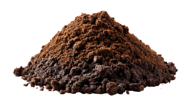Coffee Ground Mountain: A close-up shot of a dark mound of ground coffee beans, evoking the rich aroma and deep flavor profile of a daily morning ritual.