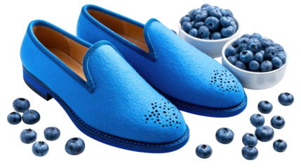 Blue Shoe and Blueberry Bliss: A pair of exquisite blue shoes artfully paired with a cascade of ripe, juicy blueberries, creating a feast for the eyes and a hint of fruity delight.