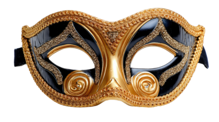 Mask of Mystery and Glamour: A beautifully crafted masquerade mask, blending deep black and radiant gold, captures the essence of anonymity and celebration. Intricate detailing reveals the artistry.