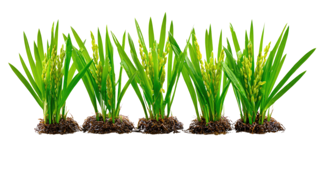 Green Rice Plants: A vibrant display of green rice plants stand tall, their leaves and grain flourishing, embodying the essence of nature's bounty and the promise of a plentiful harvest.