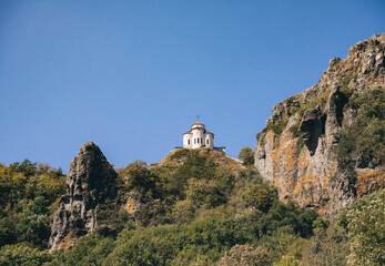 Fototapeta premium Shoani Christian Church. Karachay-Cherkessia, Dombay, Russia. Mountain, outdoors.