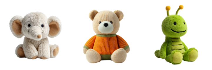 Set of 8-inch Hallmark baby elephant stuffed animal, sitting pose, plush material, detailed features on transparent png background. Ai generated