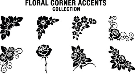 Floral corner accents collection with various decorative flower silhouettes for design embellishments 