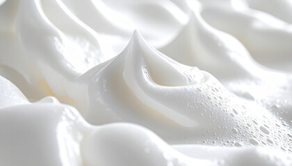 Extreme close-up of soft white foam with creamy glossy texture, glowing highlights 
