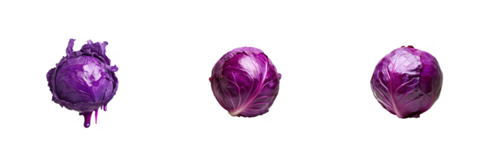Purple cabbage trio on black background for design projects