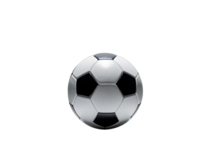 Close Up Studio Shot of a Soccer Ball with Black and White Panels on a Black Background with Dramatic Lighting Highlights