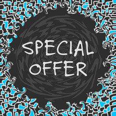Special Offer Blue Grey Liquid Circular Texture Text 