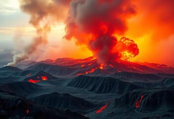 Fiery explosion cratered landscape, smoke billowing,  apocalypse,  wasteland