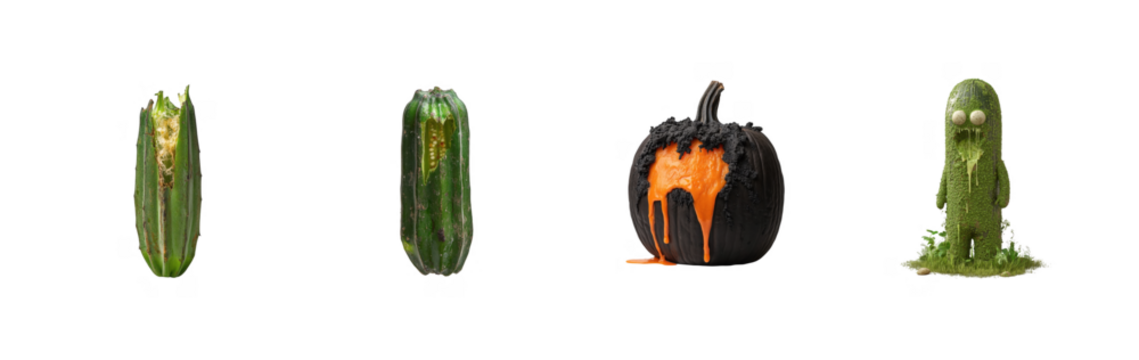 Creative halloween-inspired vegetable and pumpkin art design