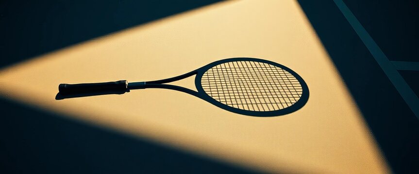 Elongated shadow cast by a tennis racquet during a serve,   equipment,  motion blur