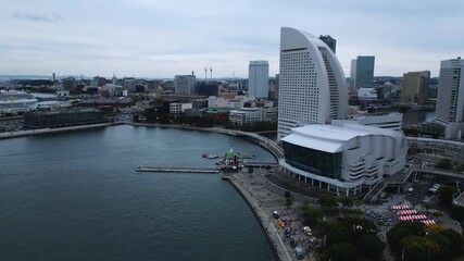 Aerial establishing shot of Yokohama Japan smart city and regional connectivity - Powered by Adobe