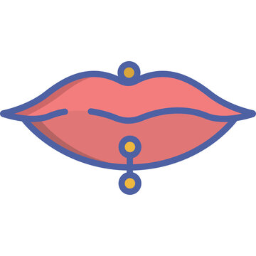 Illustration Of Red Lips With Vertical Labret Piercing and Monroe Piercing On Transparent Background