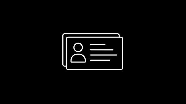 Stack of white outline identification cards with person icon and lines on black background ID card identity