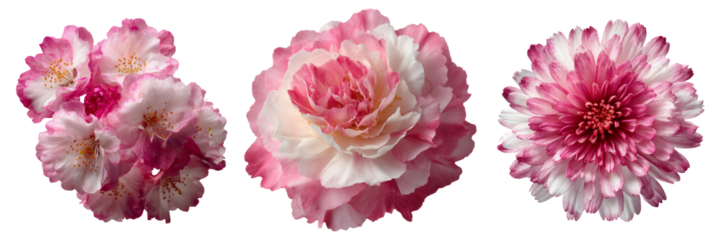 Set of Single pink and white chrysanthemum flower on a smooth gradient background on transparent png background. Ai generated