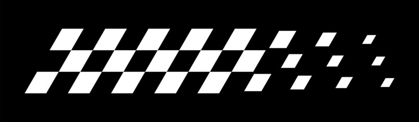Racing flag background. Checkered flag pattern in motion with fading black squares. Dynamic speed symbol for motorsport, finish line, competition theme. Modern vector illustration.