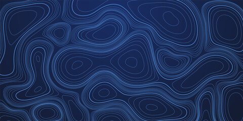 Topographic map background. Blue topography contour pattern with smooth wavy lines and gradient depth effect. Geographic design for marine or navigation themes. Modern vector illustration. © backup16