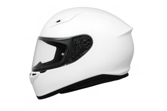 White full-face motorcycle helmet, featuring a clear visor, representing essential head protection gear for road safety
