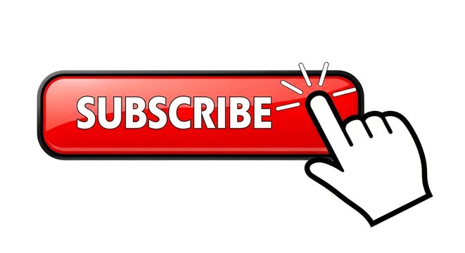 Cursor clicking on a red subscribe button isolated on white background