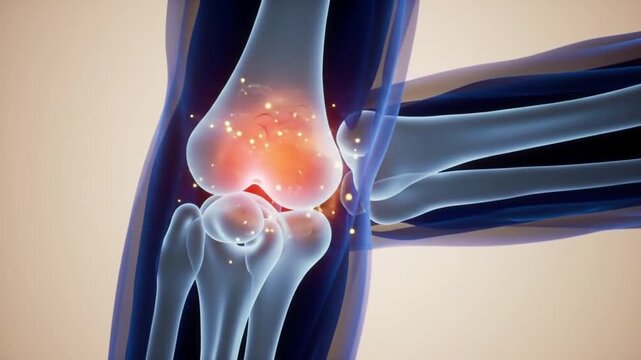 Animated Knee Joint with Inflammation and Painful Area Medical Visualization
