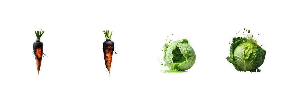 Carrot and cabbage transformation on black background
