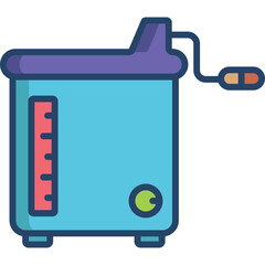 Light Blue Kitchen Mixer With Purple Lid And Red Measurement Gauge And Crank Handle On White Background Flat Design Illustration