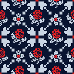 Floral pattern in geometric shapes, seamless, designed for decoration, wallpaper, background, fabric, clothing.