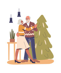 Elderly couple dancing celebrating Christmas