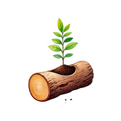 A small plant growing in a log isolated on transparent background