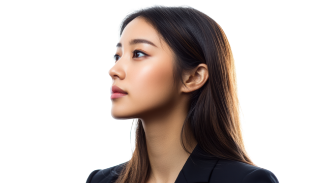 Elegant woman in profile looking upward