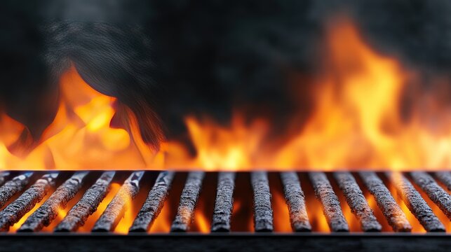 Fiery grill ready for barbecue party fun with ample space for text to invite guests to a summer gathering