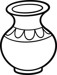 Black and white outline drawing of a decorative vase container ceramic
