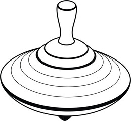 Black and white outline drawing of a spinning top toy whirligig play