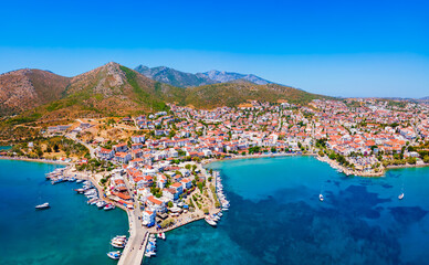 Naklejka premium Datca beach and marina aerial panoramic view in Turkey