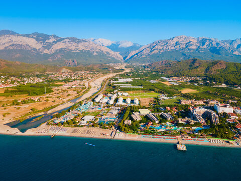 Kiris village beach aerial panoramic view
