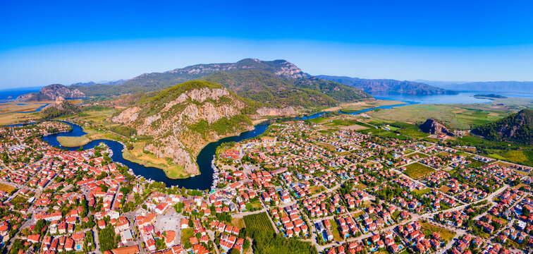 Dalyan aerial panoramic view in Mugla Province, Turkey